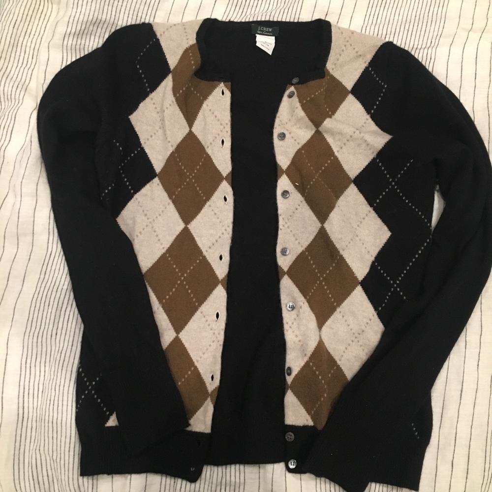 Cashmere J. Crew Argyle Cardigan Sweater